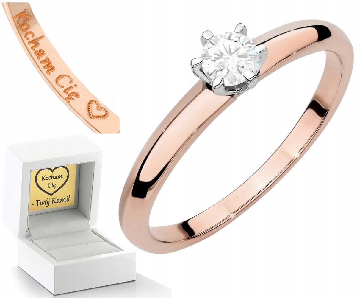 Růžové Zlato Prstýnek S Briliantem Klasický Zlato 585 Dárek Gravírování