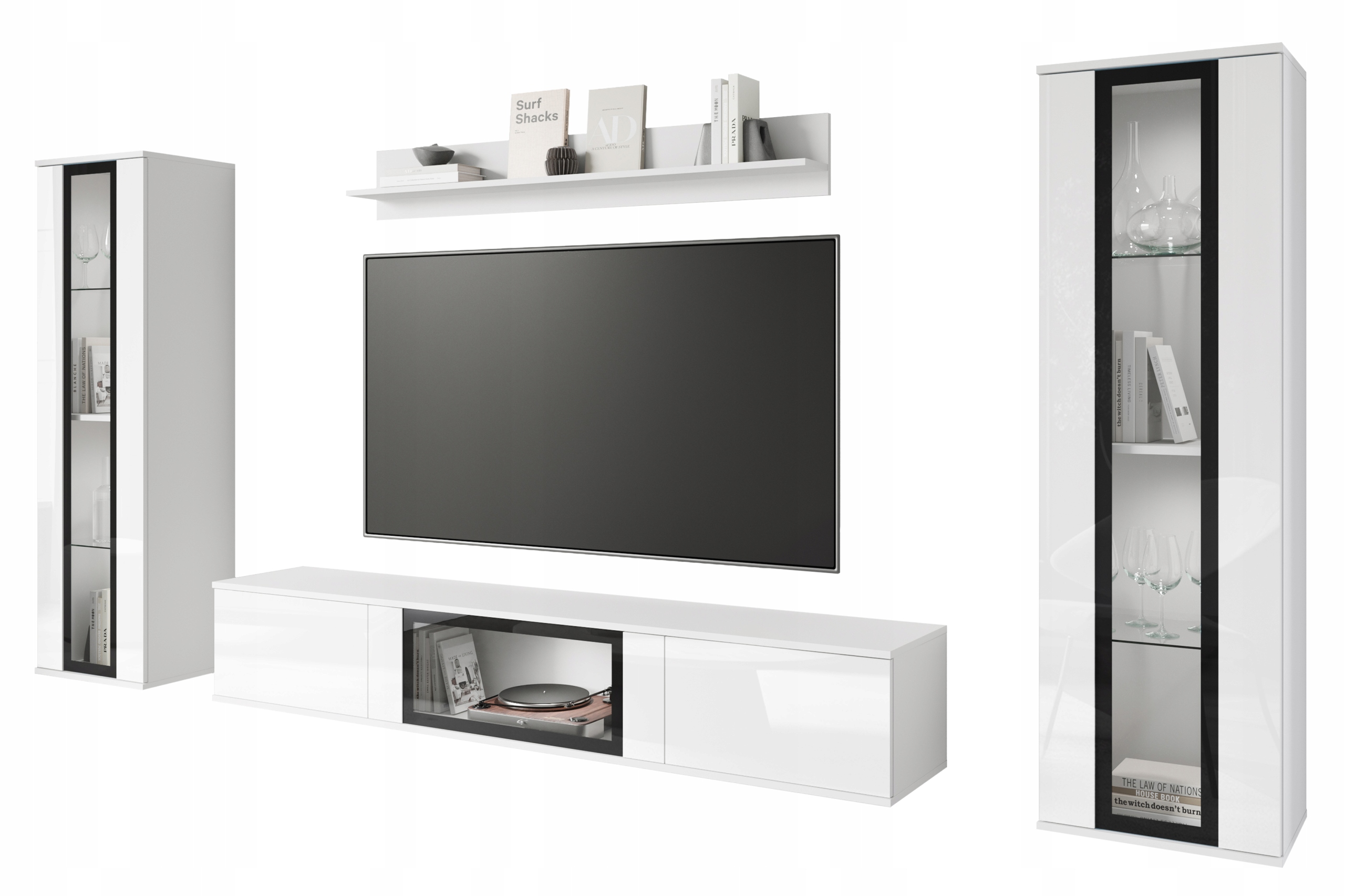 Moderní nábytková stěna Caro, sada nábytku do obývacího pokoje, Rtv 180 cm, vitrína