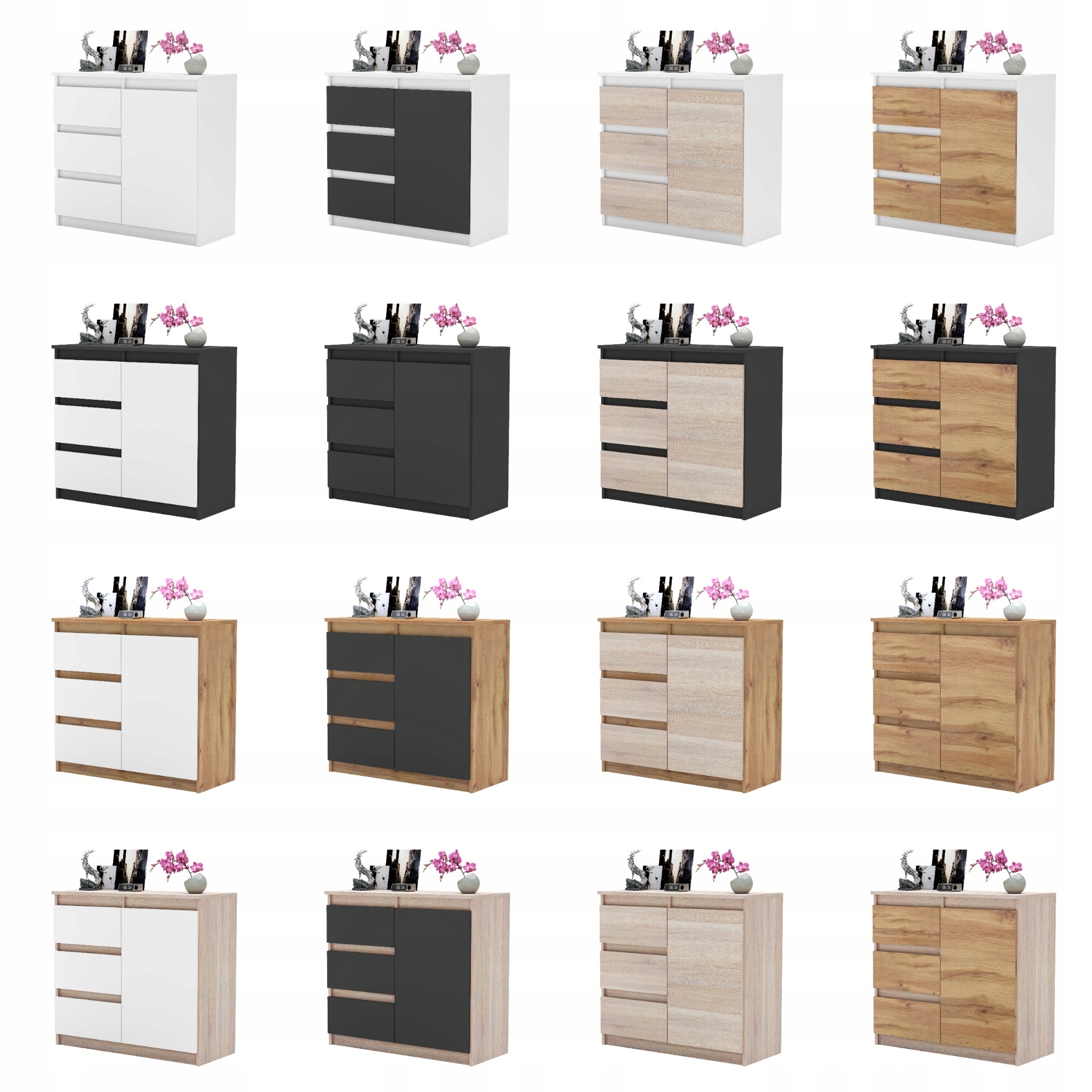 Komoda AGA 80CM BIAŁA Nowoczesna Pojemna Szafka 3 Szuflady MIX KOLORÓW Kod producenta AZ_K80AGA_BM