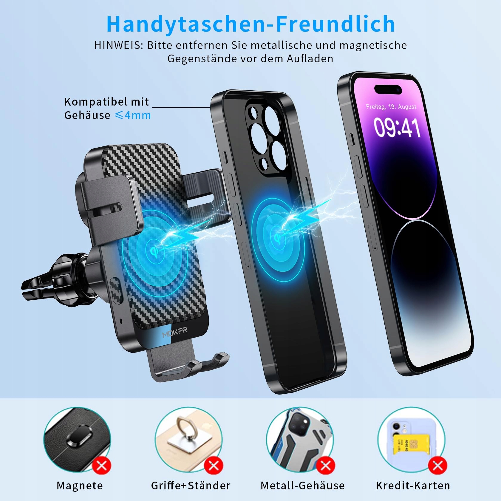 MOKPR Uchwyt Samochodowy z Ładowarką 15W do iPhone Android — miniatura 7