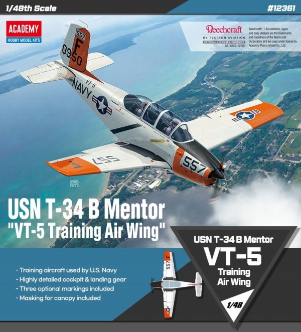 Academy 12361 Usn Beechcraft T-34B Mentor VT-5 Training Air Wing 1:48