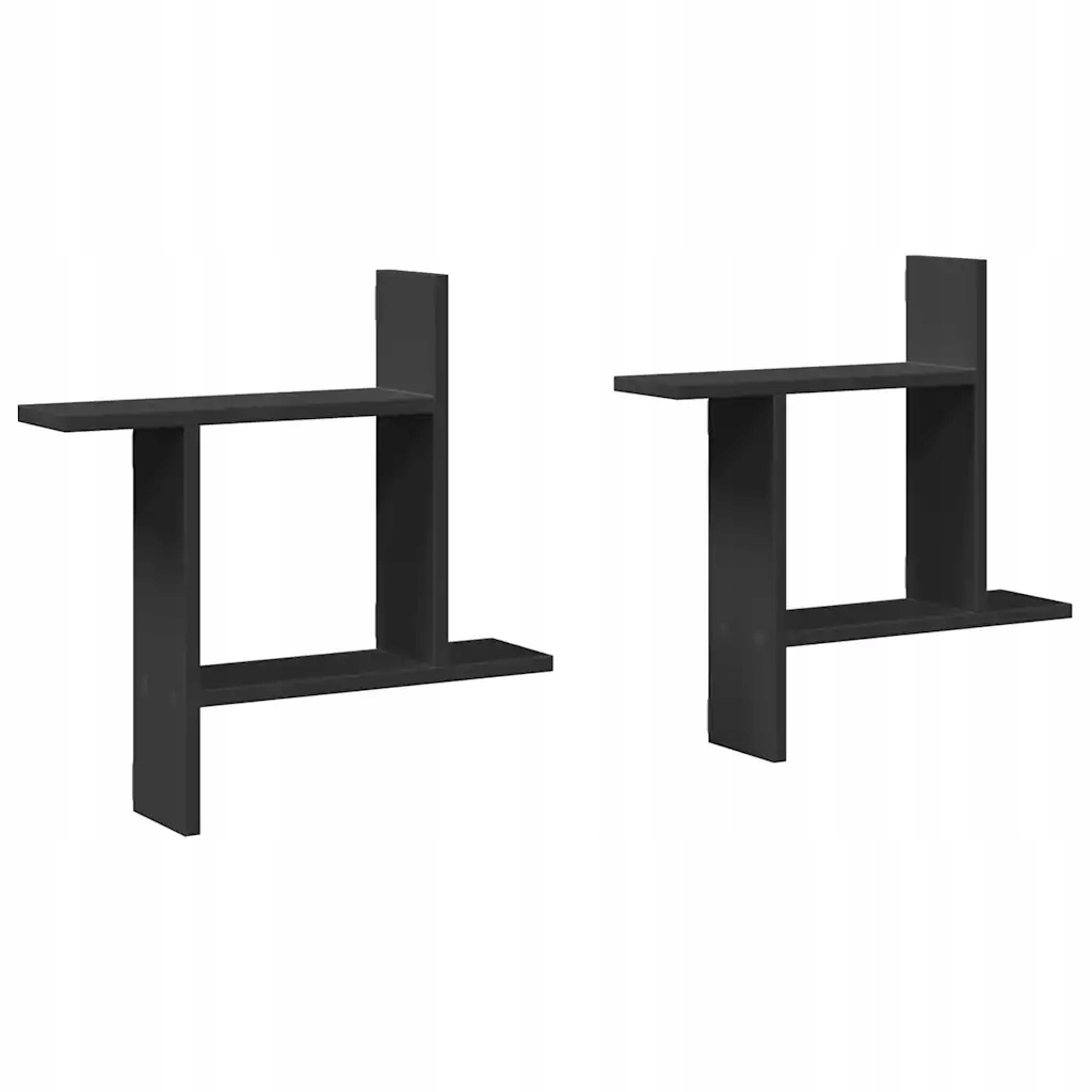 Závěsné nástěnné police, materiál dřevo, 50 x 12 x 50 cm, černé