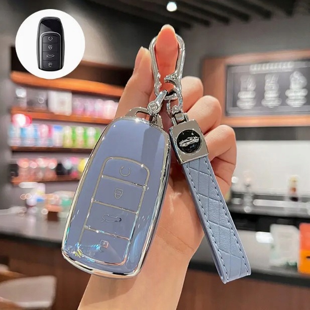 Etui niebieskie obudowa na kluczyk do Chery Jaecoo J7 7 J8 Omoda 5 9 srebro