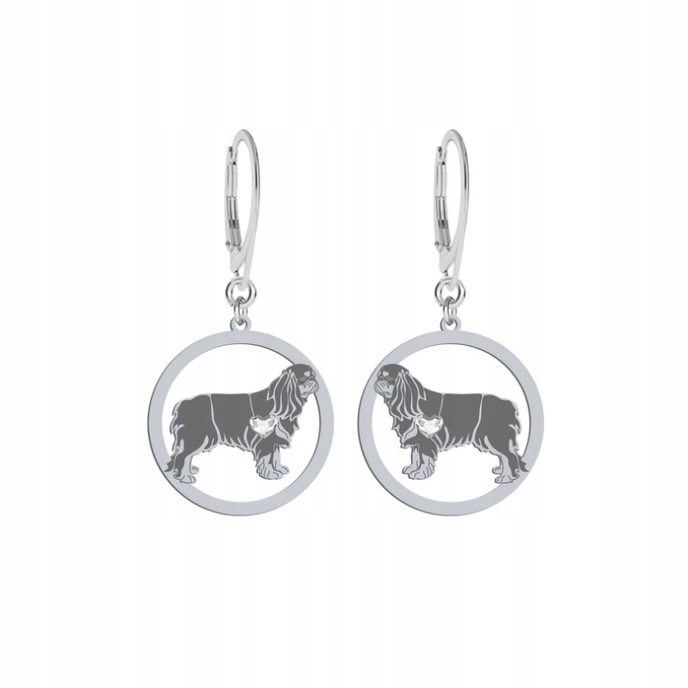 Stříbrné Náušnice s King Charles Spaniel 925 Šperky Žena Gravírování Bonus
