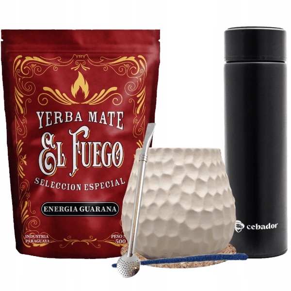 Zestaw Yerba Mate El Fuego Energia Guarana 500g Termos Led Tykwa Bombilla