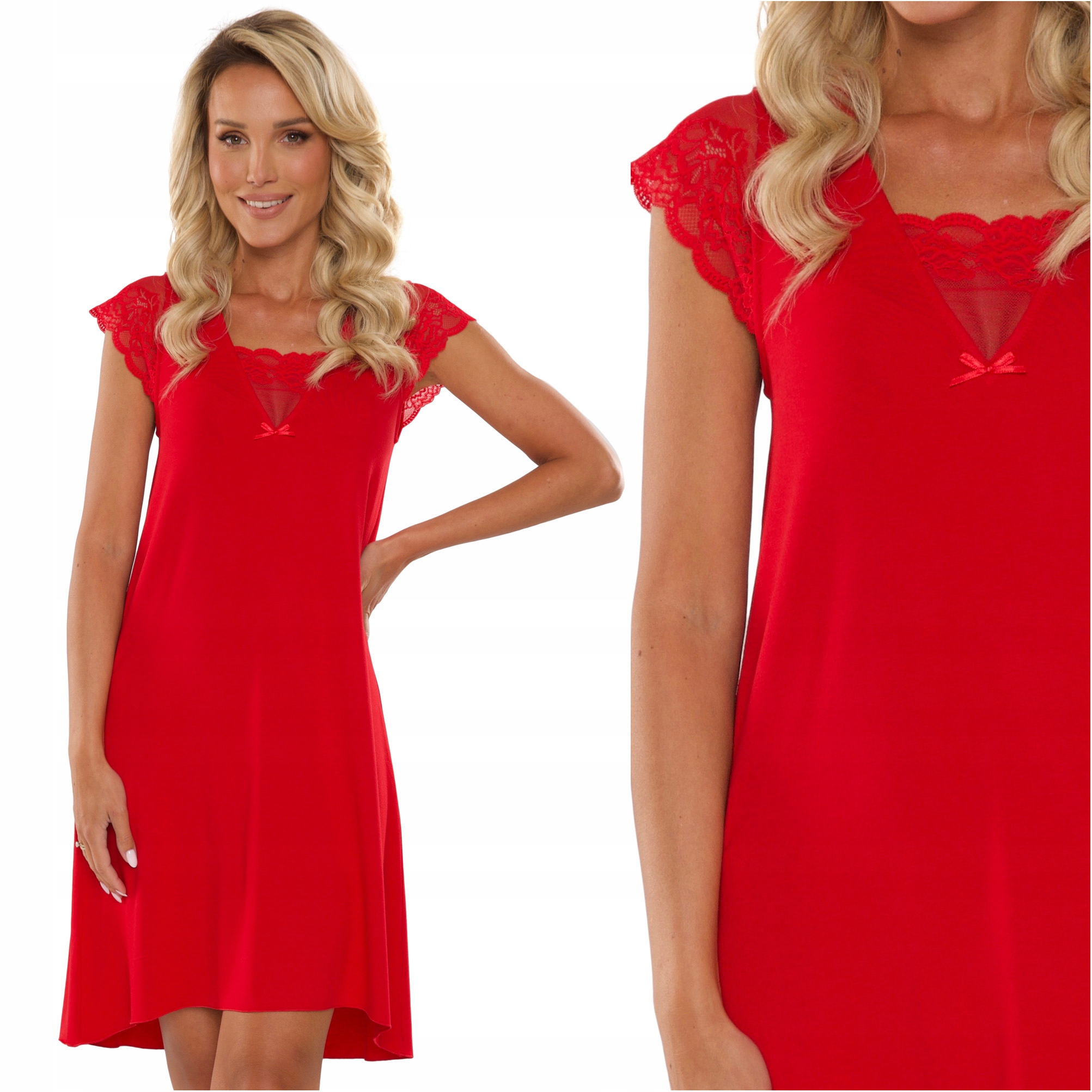 Koszula nocna z wiskozy z koronką De Lafense Fanny 340 czerwona XXL 44