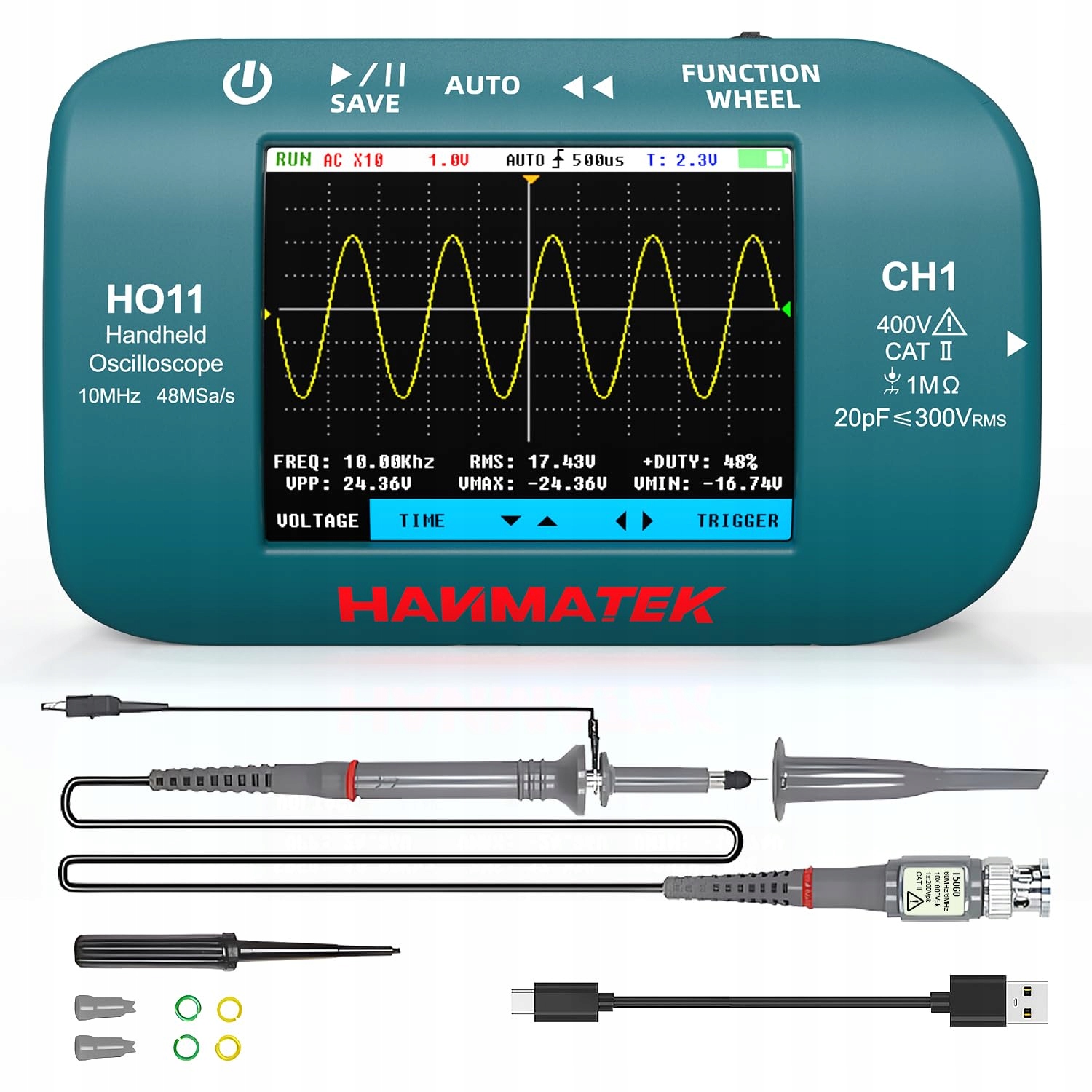 Hanmatek HO11 Oscyloskop cyfrowy 10 MHz, 48 MSa/s, Tft 2,8", Usb, Przenośny