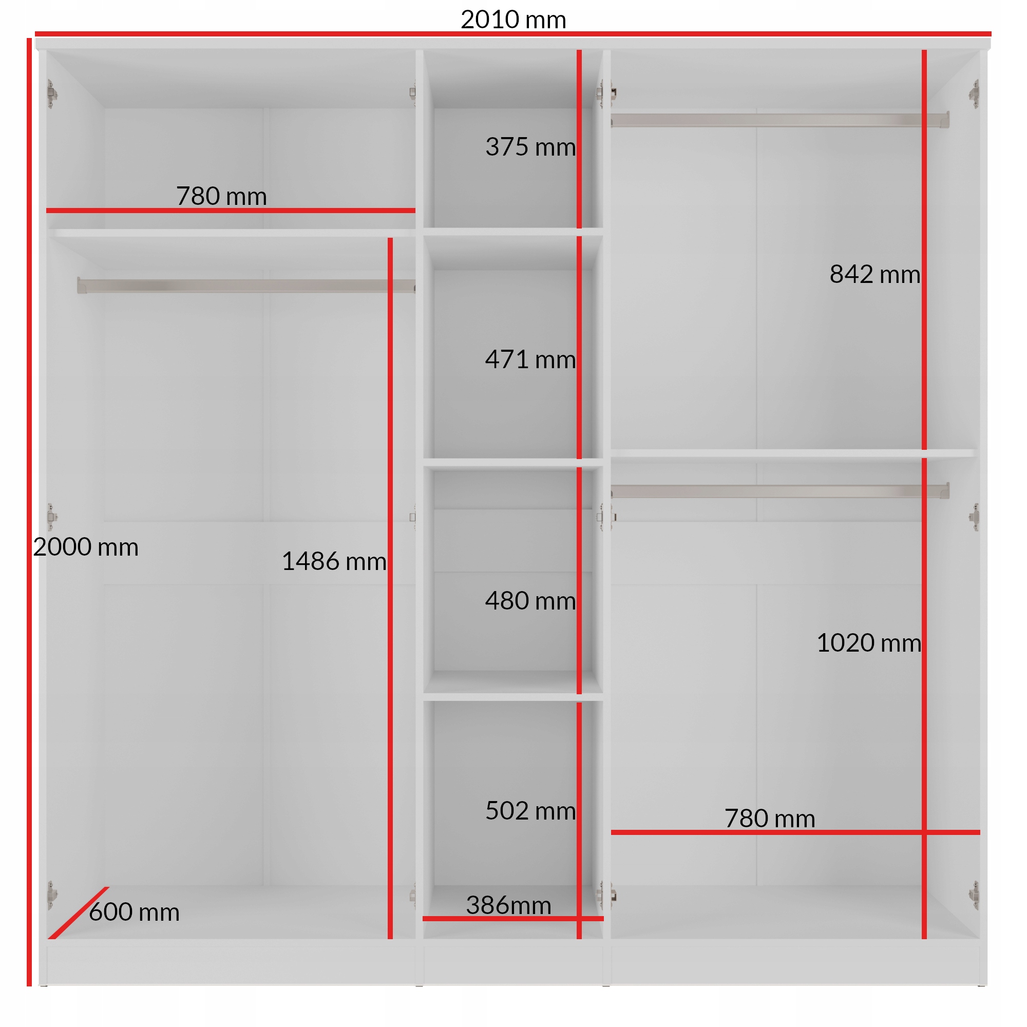 Szafa uchylna z lustrem Monza 5D 200 Biała