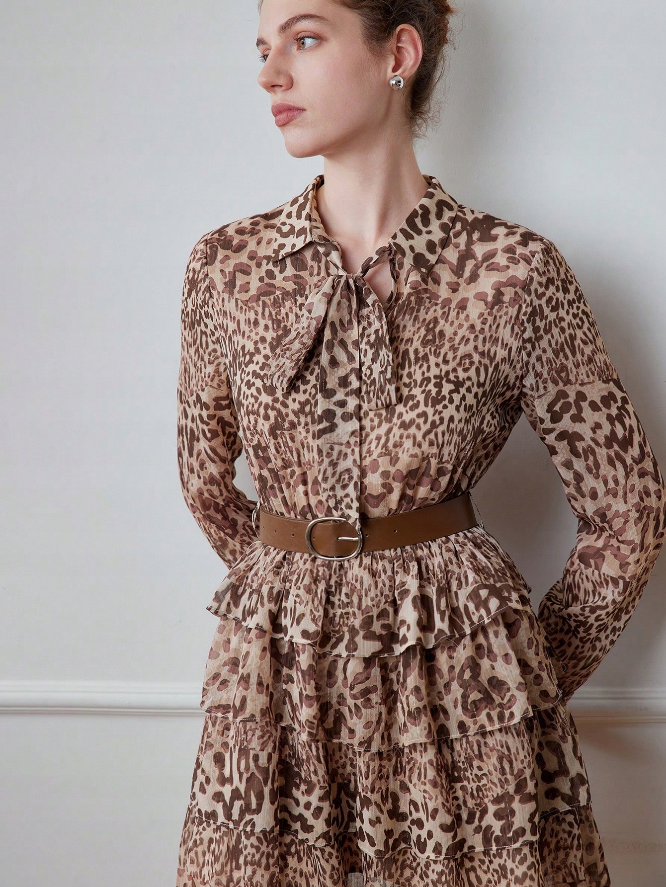 Šaty Elegantní S Panterkou S Leopardím Vzorem Mini Hnědé Motf Premium M