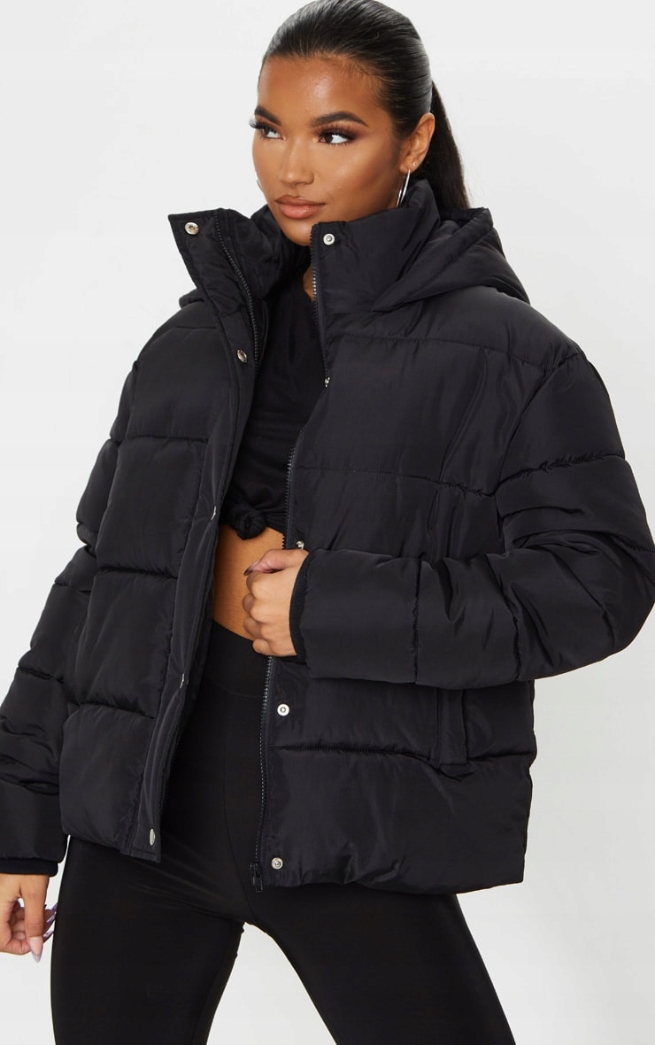 Prettylittlething Bunda S Kapucí Černá Dámská 44 2AA