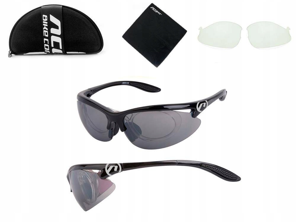 Okulary rowerowe kolarskie Accent Onyx połysk 2 pary soczewek Adapter