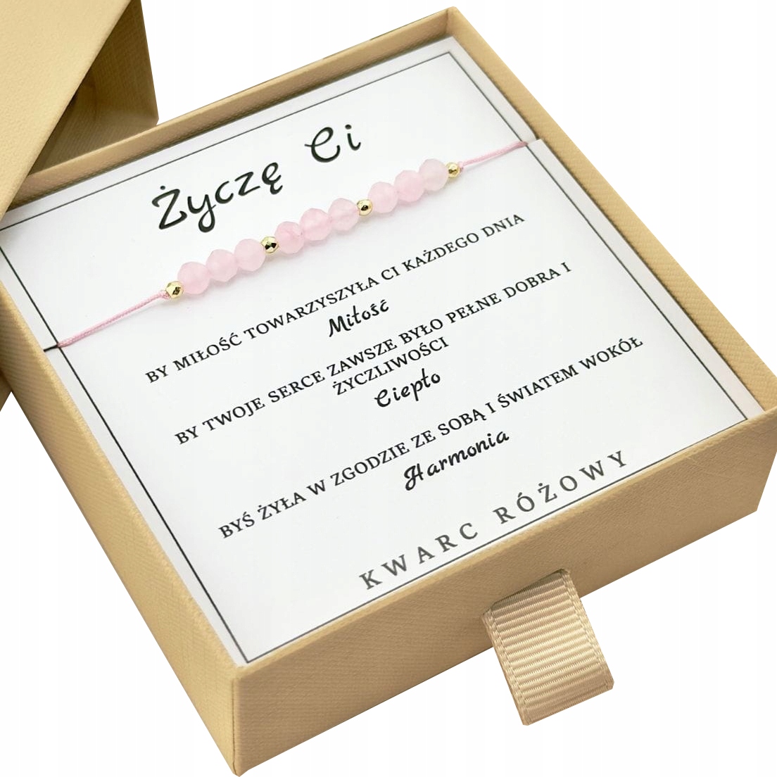 Różowa Bransoletka Miłości Życzę CI Dedykacja Kwarc Różowy