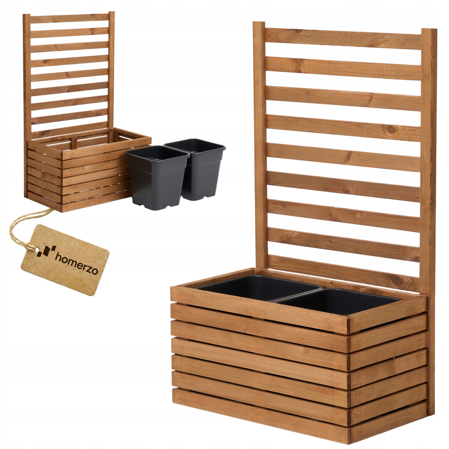 Donica ogrodowa drewniana z kratką pergola 112cm, wkład 2x18l, brązowa