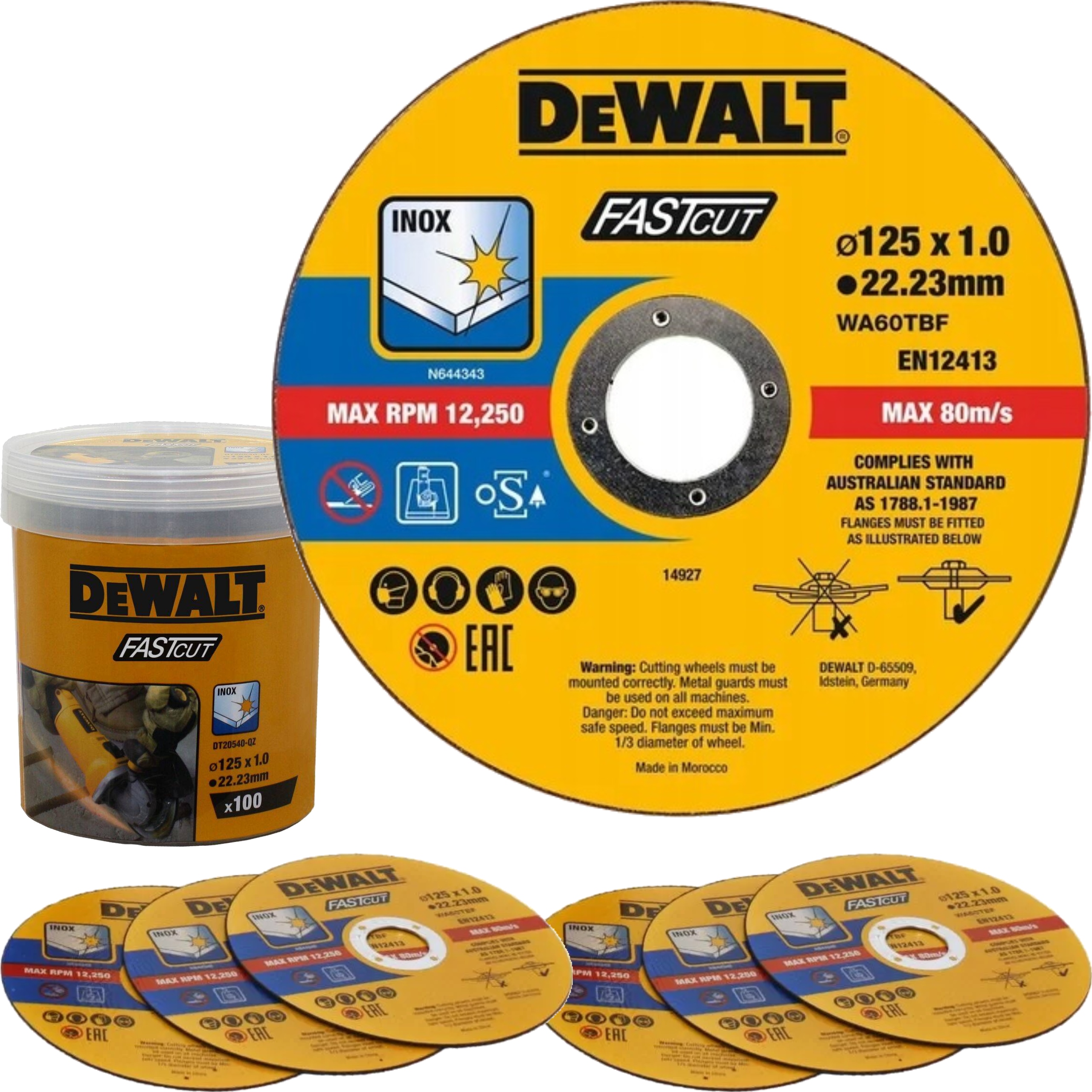 DeWALT Kotouč na řezání kovové oceli Inox 125x1 Box 100 kusů DT20540