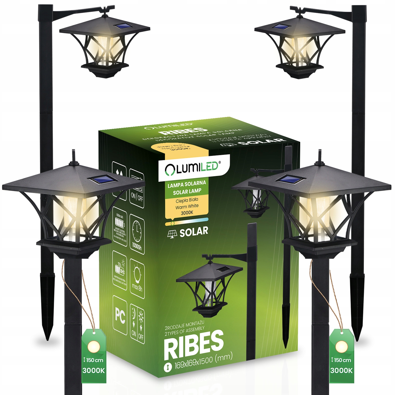 2x Lampa Solarna Ogrodowa Led Wbijana IP44 Kinkiet Latarnia 2w1 Zewnętrzna