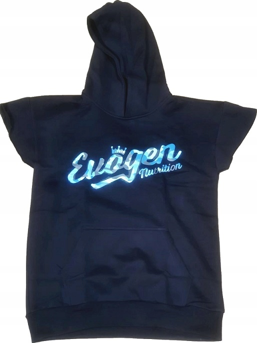 Levně Pánská mikina s kapucí a krátkým rukávem, modrá s maskáčovým nápisem velikost M