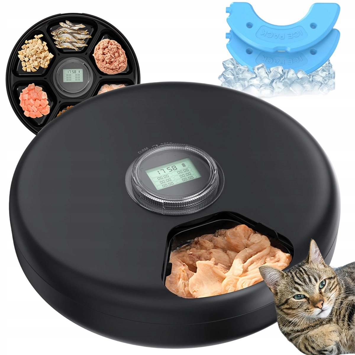 Automatické krmítko pro 6 jídel s LCD panelem a voděodolnou konstrukcí