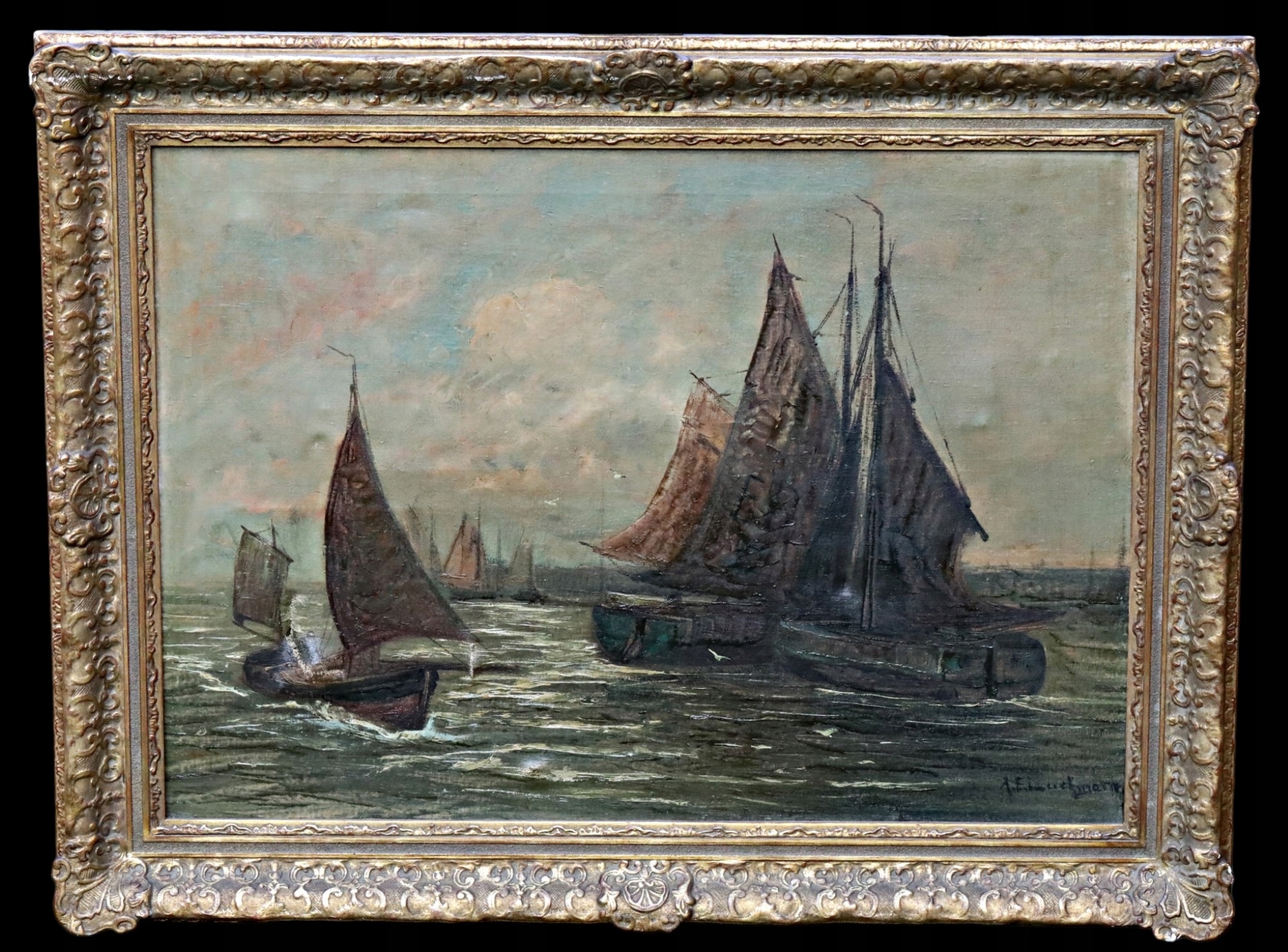 ŁÓDKI NA MORZU WIELKI OBRAZ OLEJNY NA PLÓTNIE