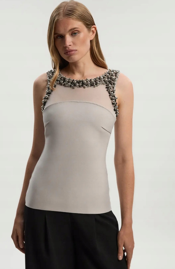 Šedý Top Se Síťkou A Ozdobným Výstřihem Karen Millen M