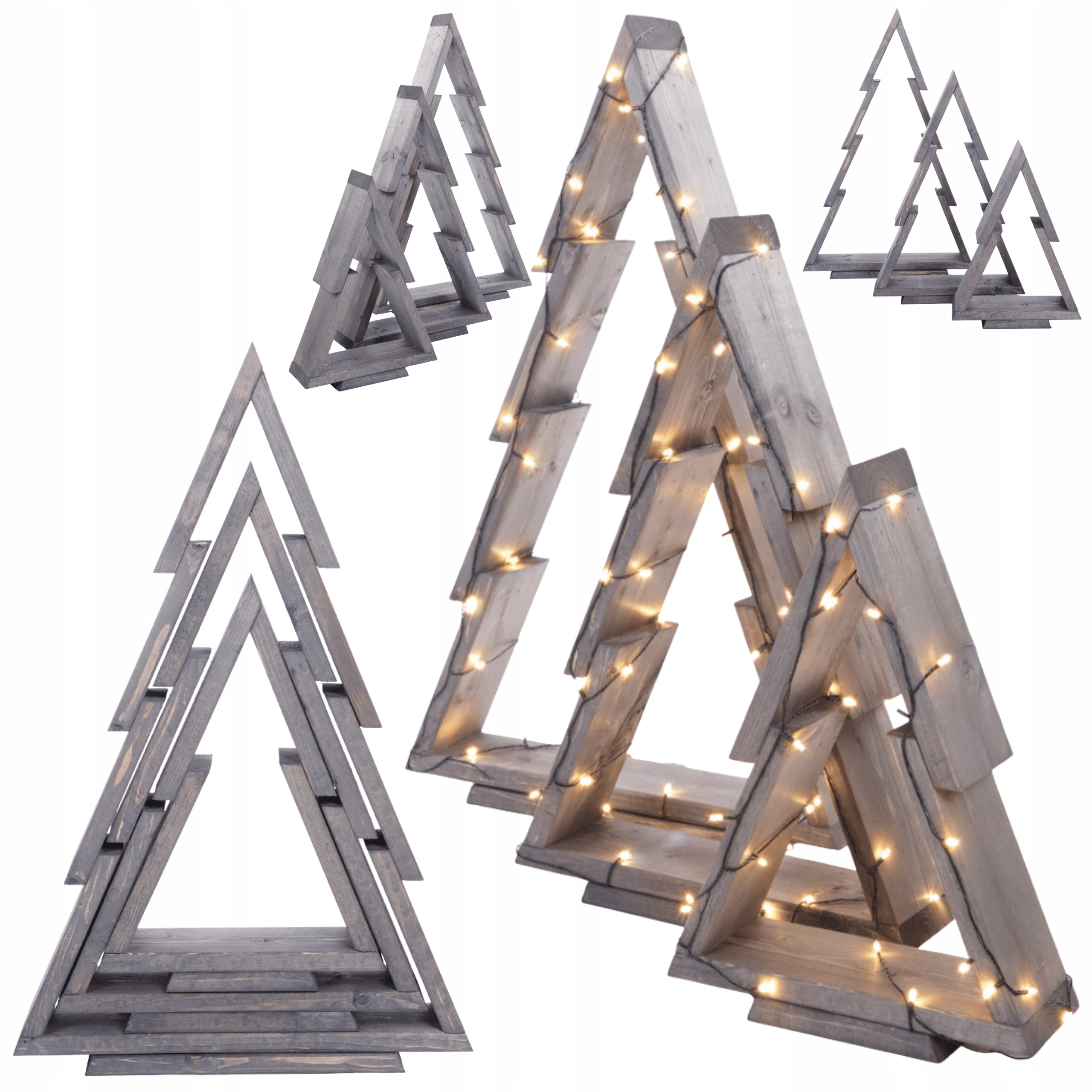 Sada 3 vianočných stromčekov Drevená Vianočná Súprava 43-75 cm Zmontovaná Impregnácia