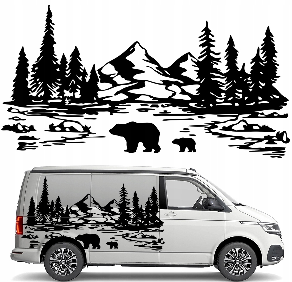 Samolepka Grafika na karavan s přívěsem Hory Camping Medvědi Medvídci 43x81