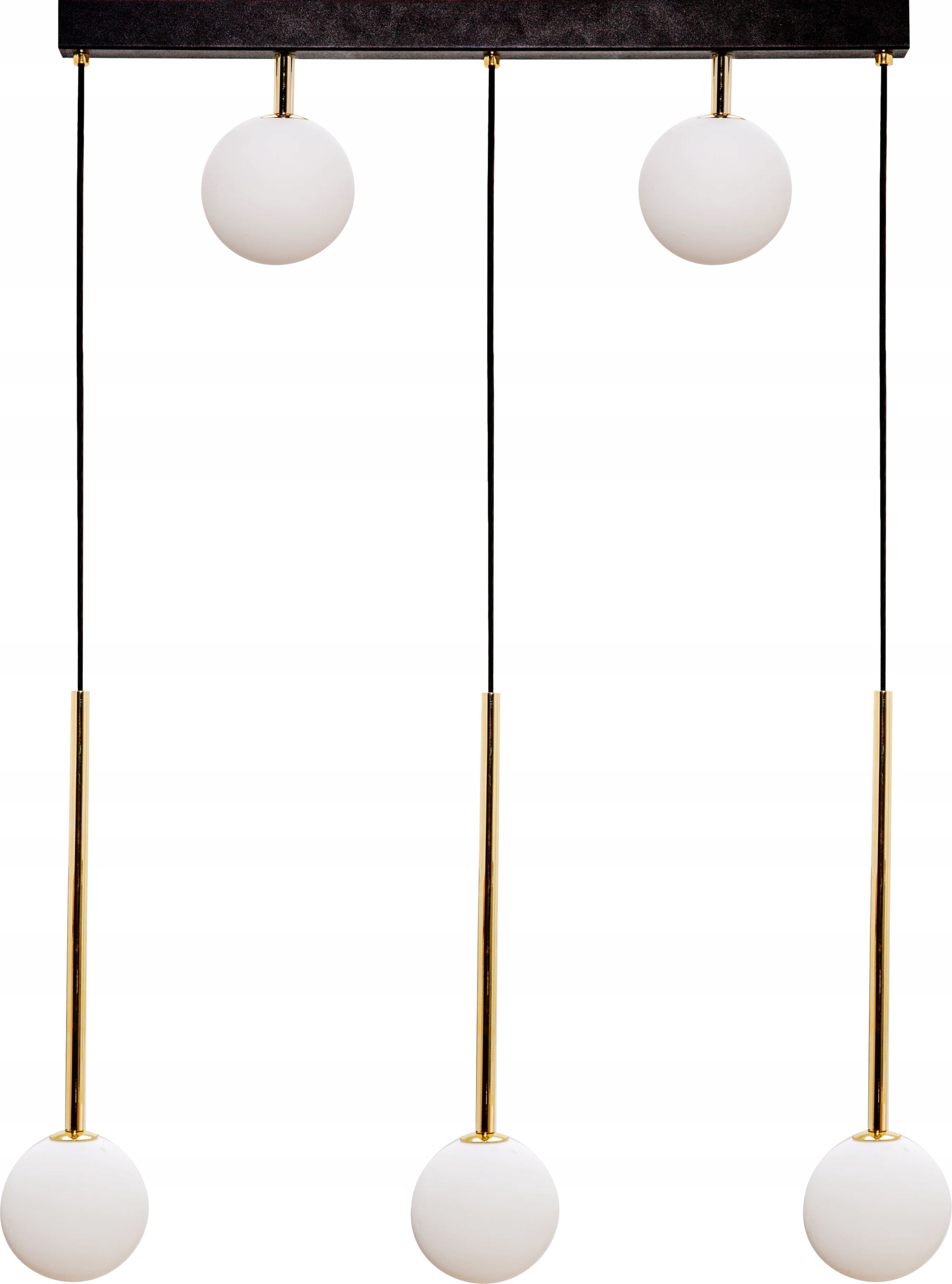 Závěsná lampa černá zlatá bílé skleněné koule 5 bodů nad ostrovní stůl Zuma Line