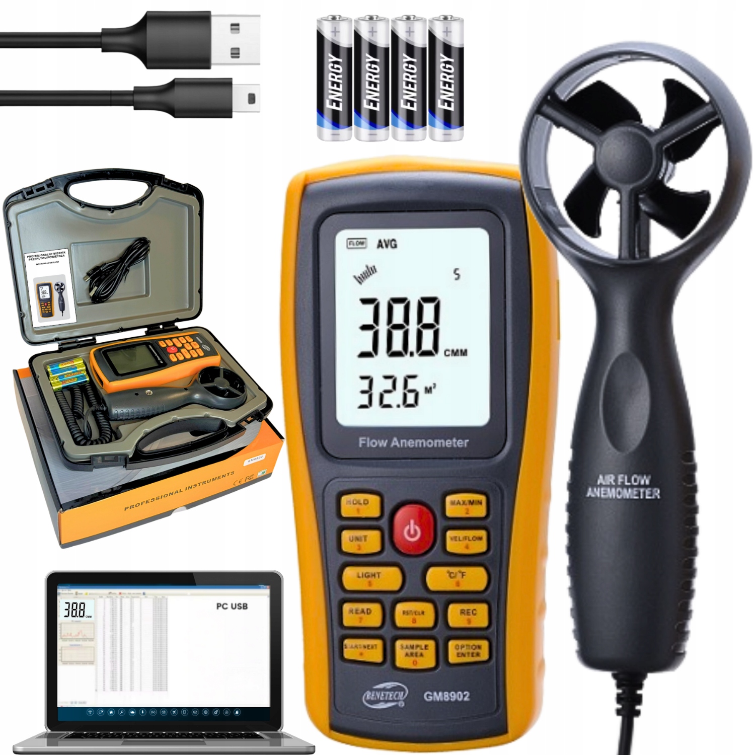 Anemometr Větroměr Větru Pro Klimatizaci práh startu 0,5 m/s Usb