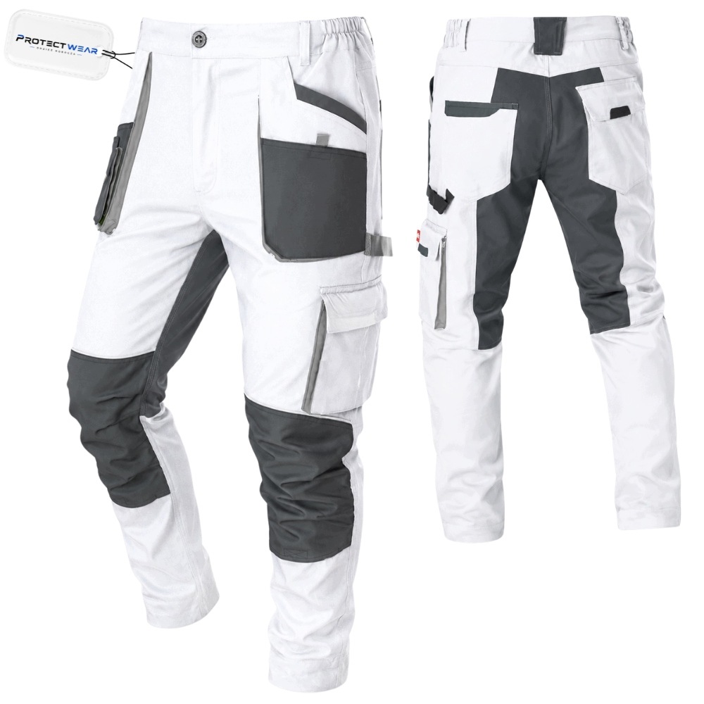 Pracovní kalhoty do pasu stretch slim bílé zesílené 600D malířské vel. 52