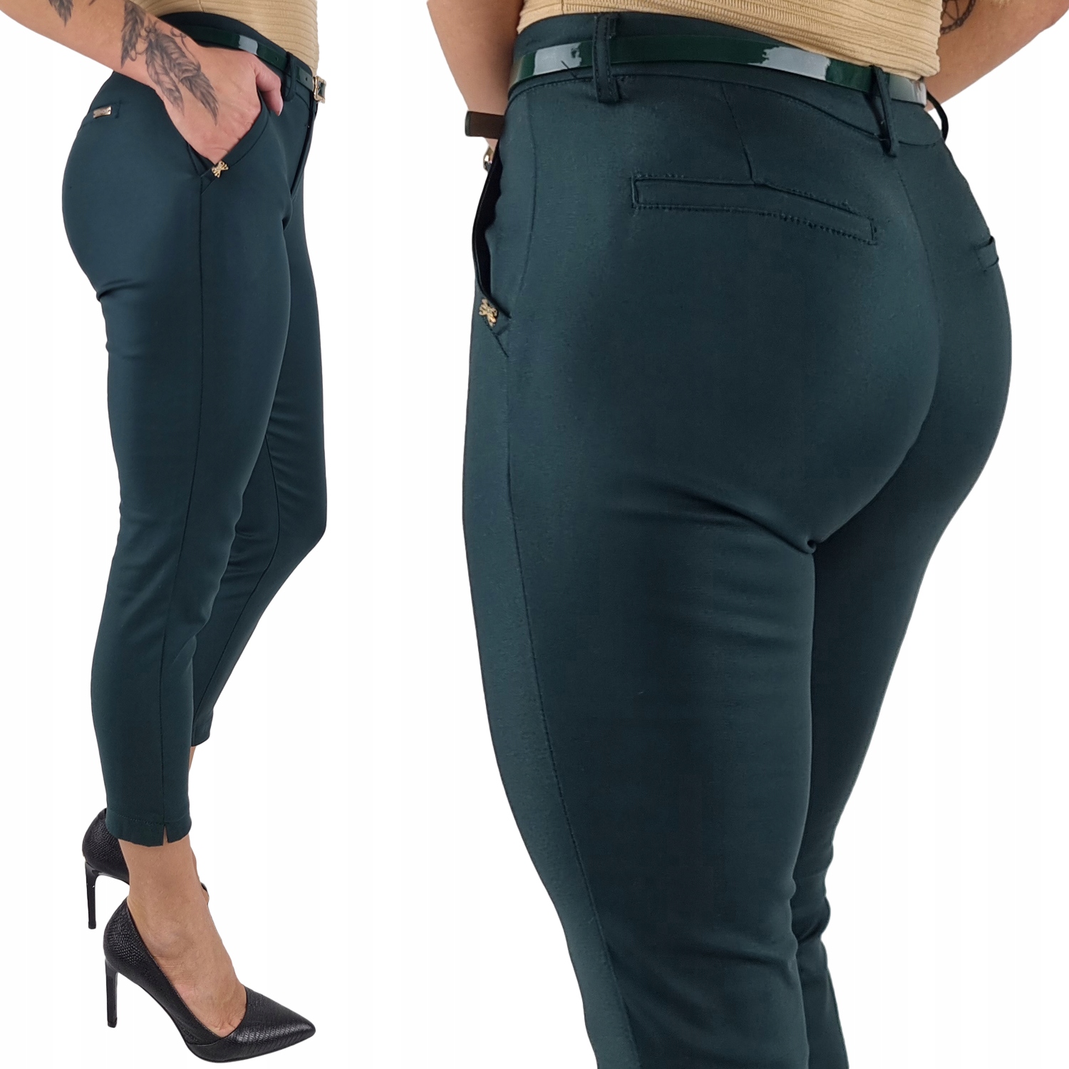 M.Sara spodnie damskie cygaretki 7/8 Butelkowy Rozmiar 36