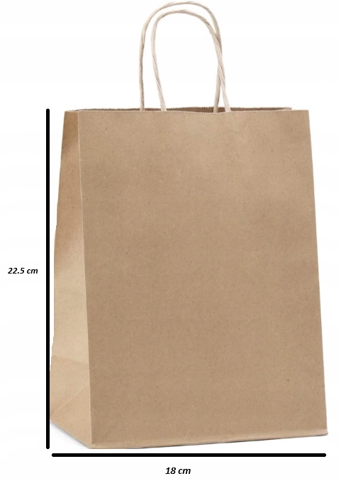 Torebka Torba Papierowa brązowa Ucho Skręcane 18x22.5 cm 250 szt.
