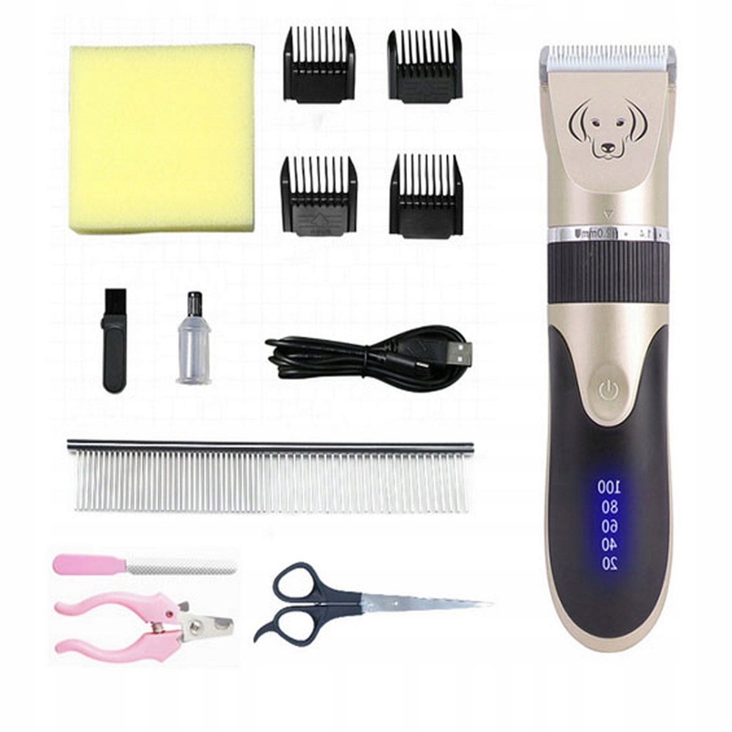 Levně Zastřihovač Psů 4 Nástavce 3-12 MM Usb Bezdrátové Nabíjení