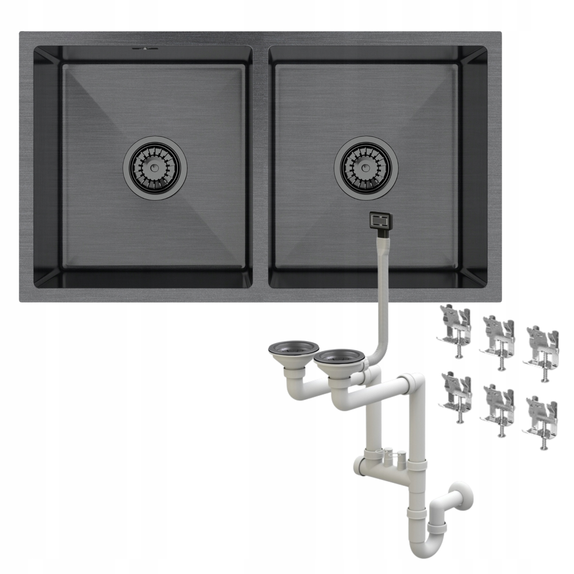 Ocelový Dřez Pod Desku 2KOM Černý Grafitový BARI80