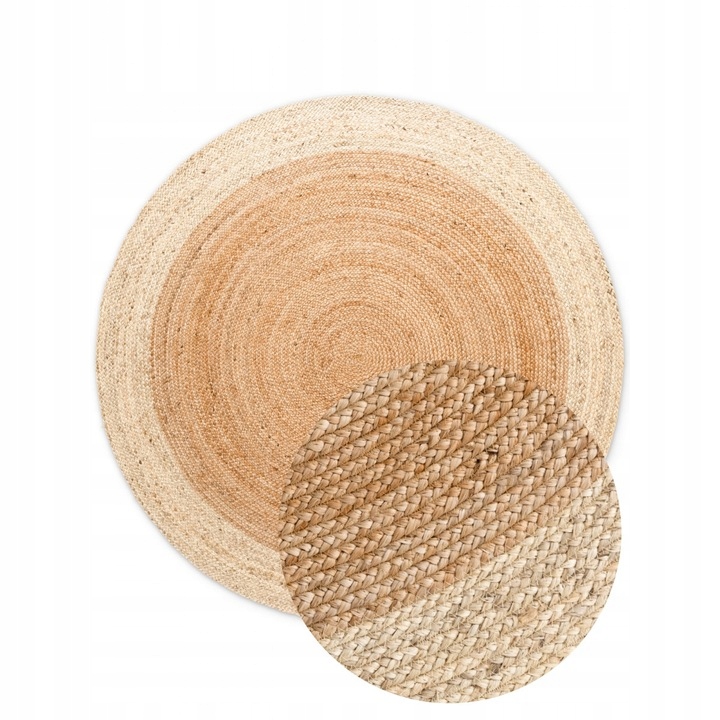 Koberec okrúhly jutový 160 cm, béžovo-krémový, obojstranný, ručne tkaný