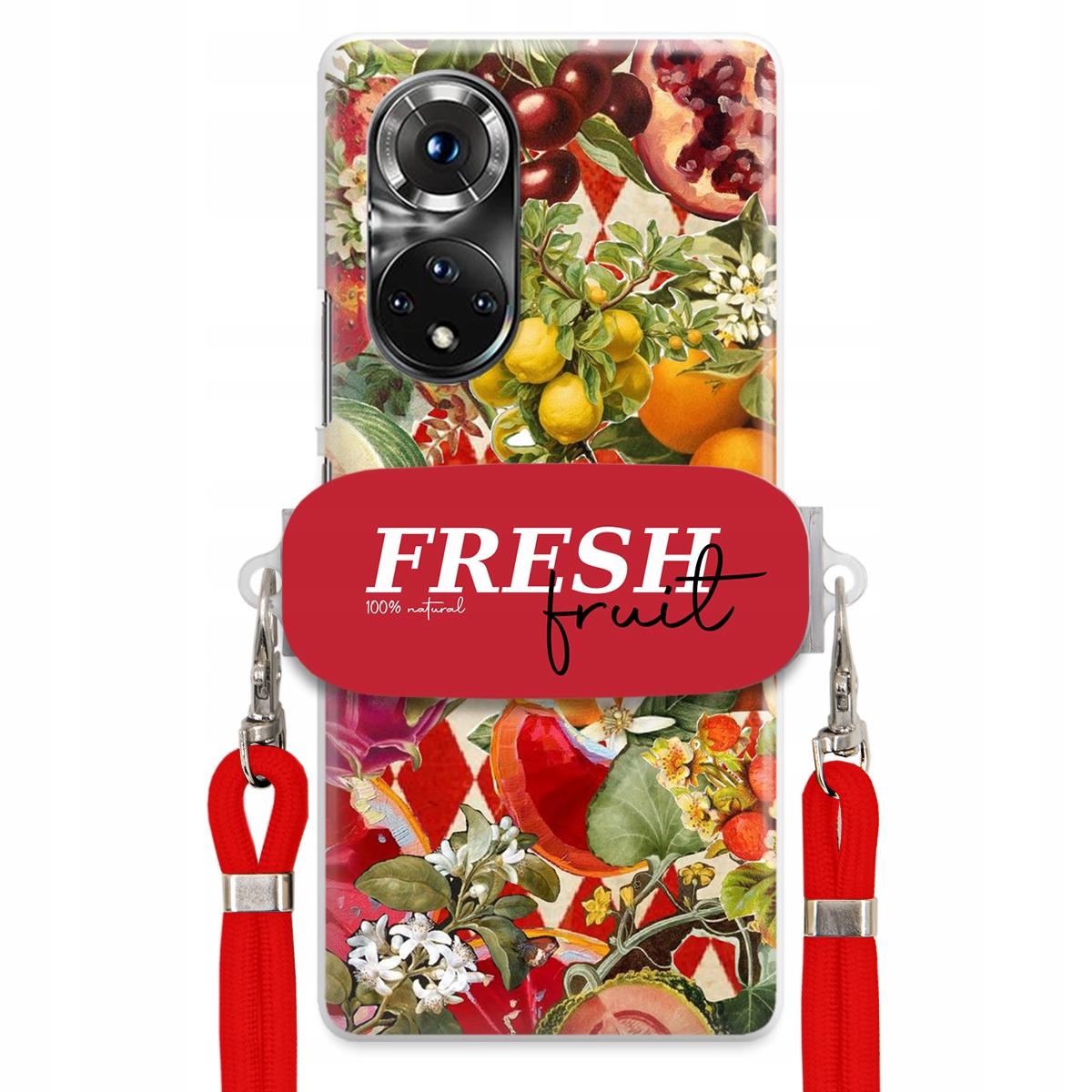 Puzdro pre Huawei Honor 50 Pro Červené Crossbody vodítko držiak Fresh Fruit