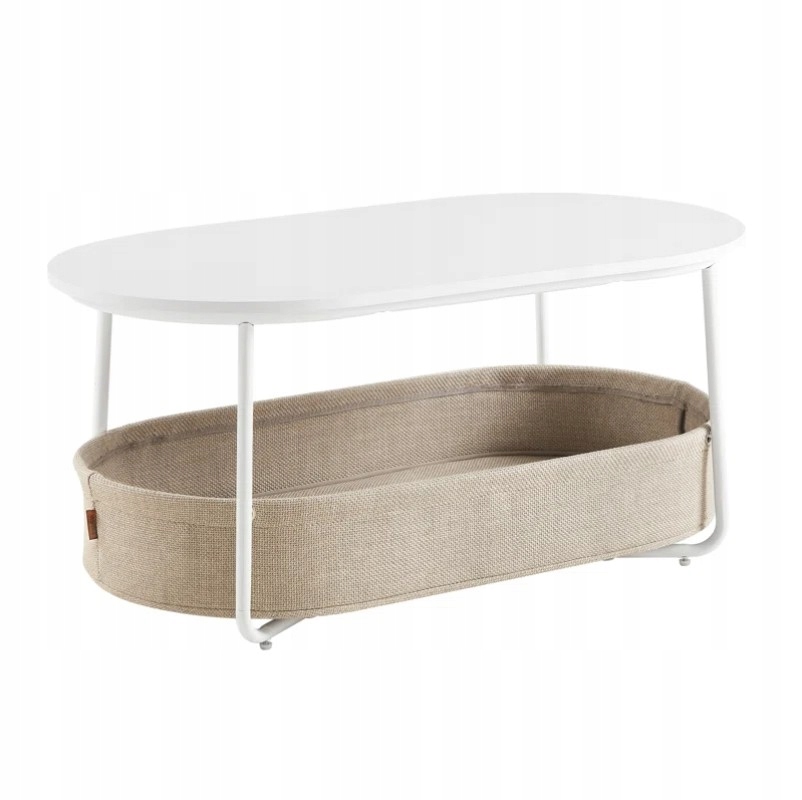 Kávový stolek Vasagle oválný s úložným prostorem bílo-kamelový