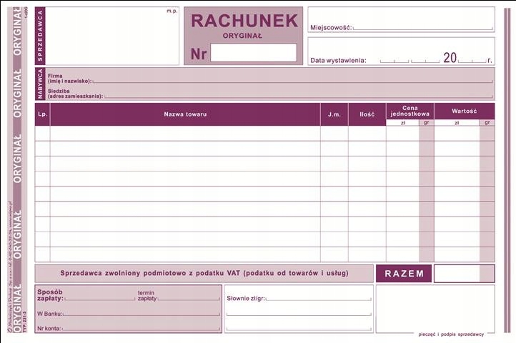 RACHUNEK A5  DLA ZW.Z VAT POZIOM 231-3