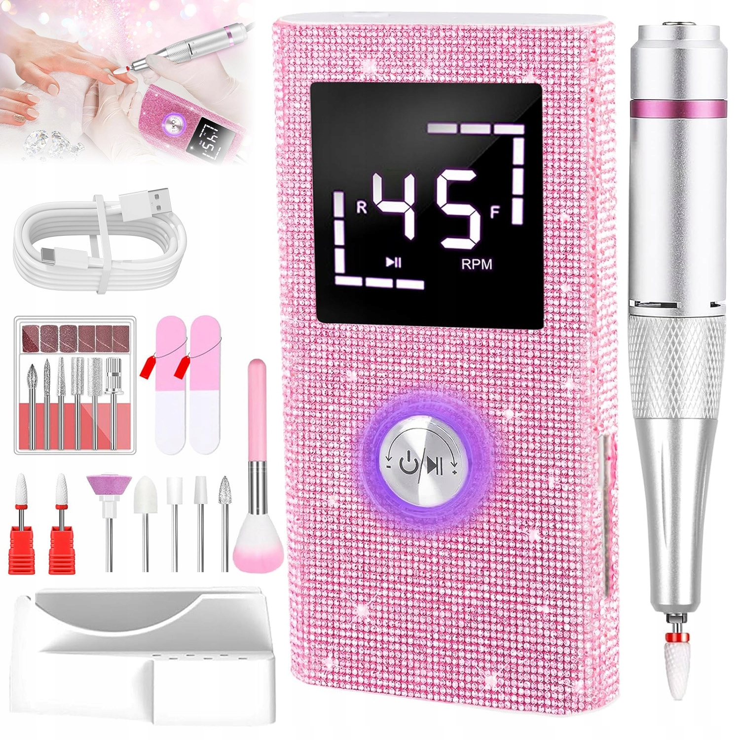 Bruska Na Nehty Profesionální Vrtačka Bruska 50W Usb Sada Vrtačky Na Nehty