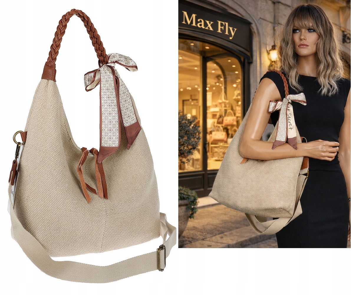 Torebka Damska Worek Shopper Torba na Ramię duża pajemna MA359 Beżowa