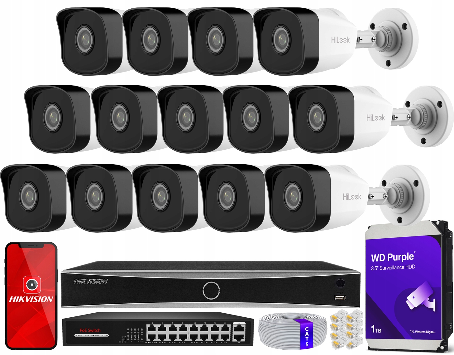 Monitorovací sada 14 venkovních kamer 5MPx PoE DS-7616NXI-K2 16xPoE