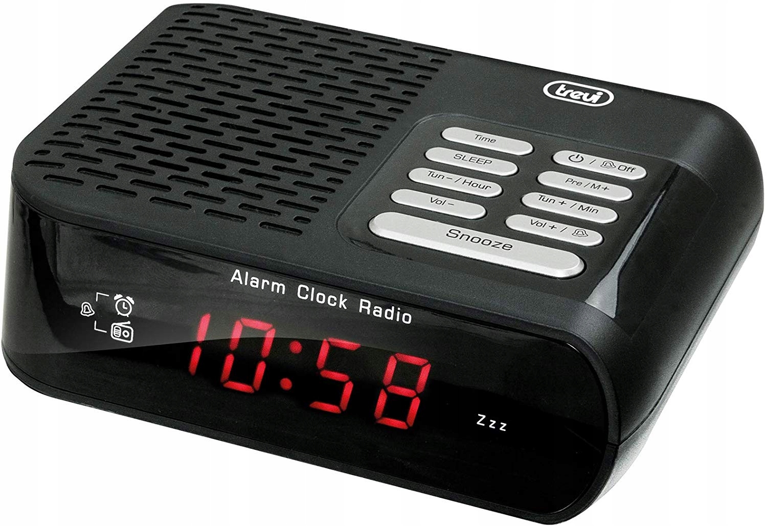 Radiobudík Trevi, Rc 827D, Fm Pll, budík, Sleep, Snooze, Ac 230V 50 Hz
