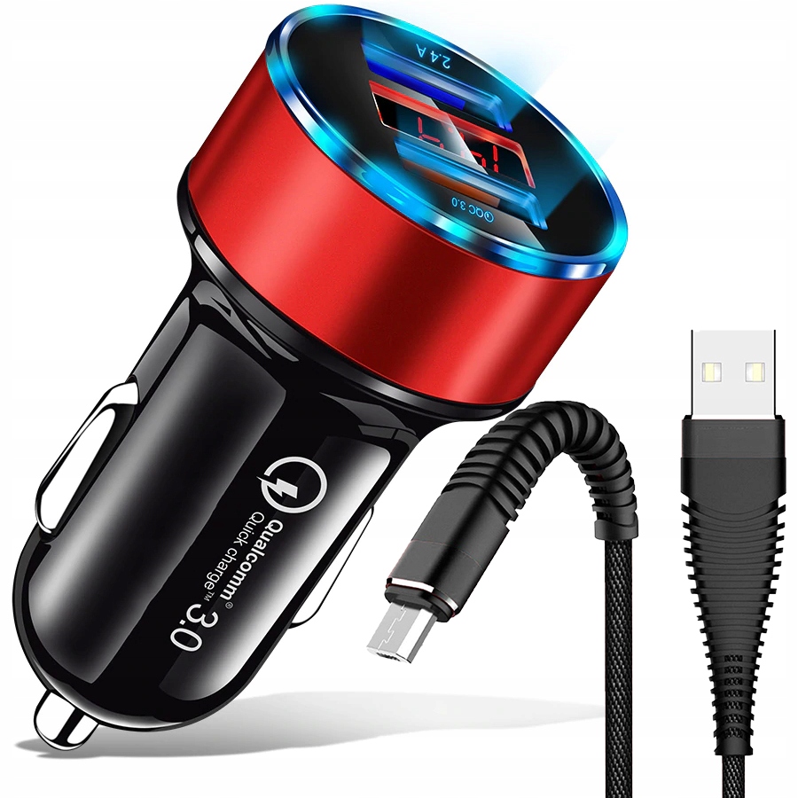 

Ładowarka Samochodowa Led Qc 3.0 + Kabel Micro-usb