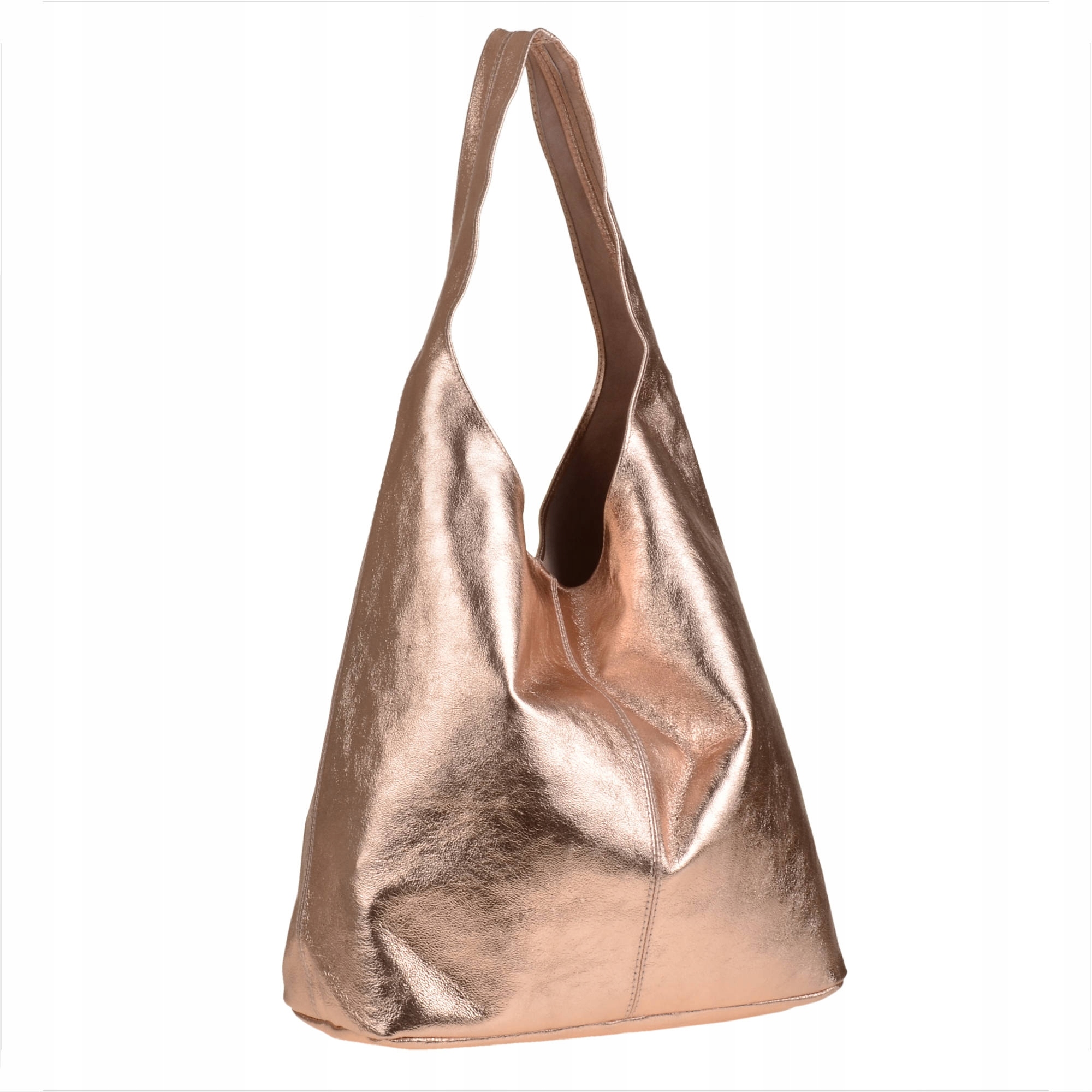 

Torba worek skórzana shopper różowe złoto metalik