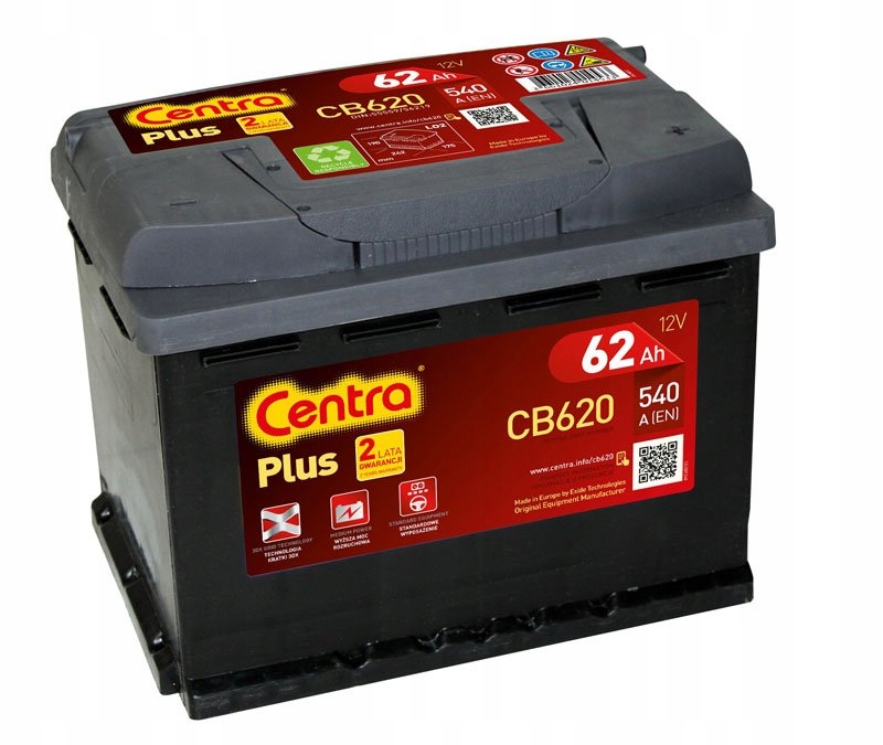 AKUMULATOR CENTRA PLUS 62AH 540A P+