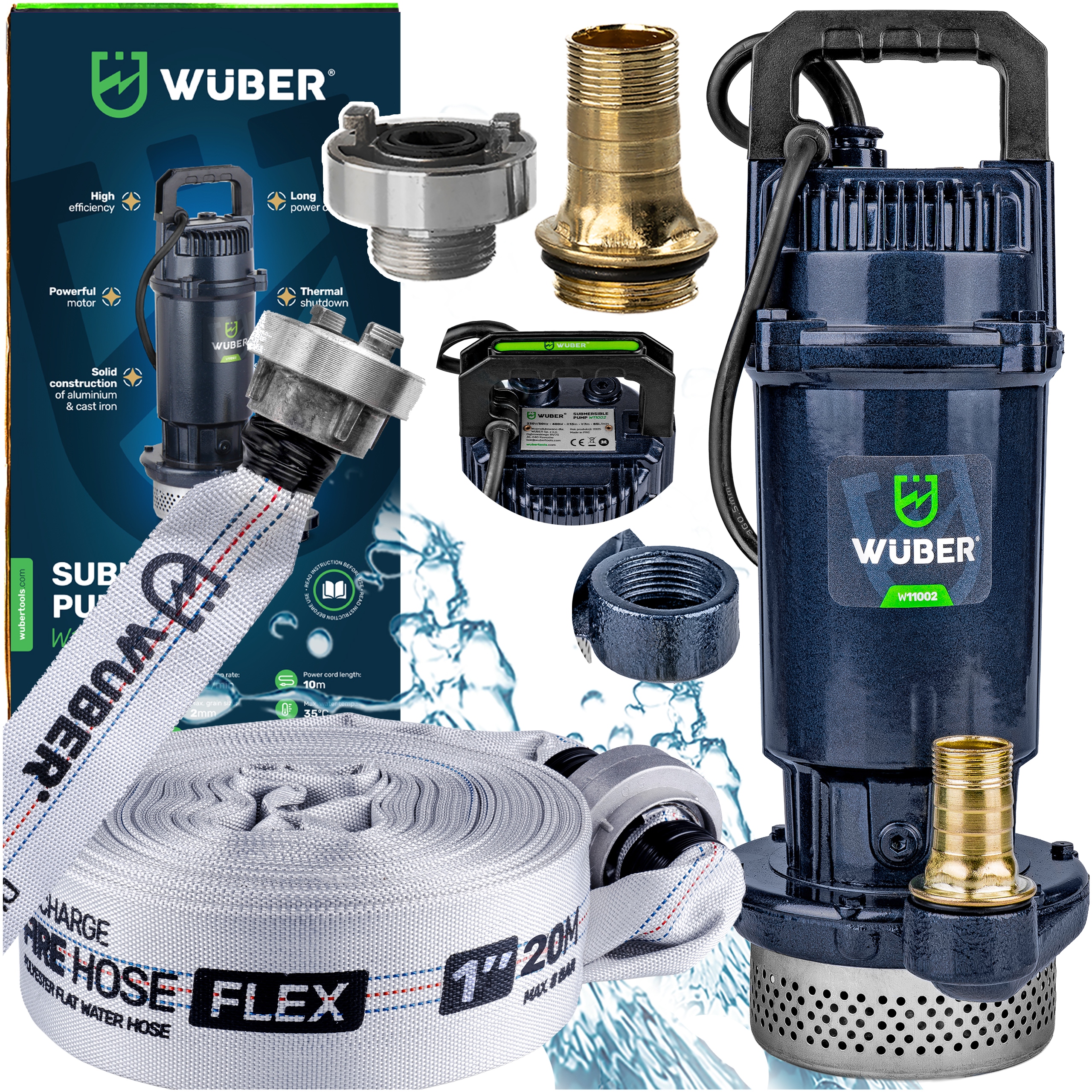 Pompa Do Wody Brudnej Czystej Szamba Zanurzeniowa Sito +wąż Strażacki Wuber