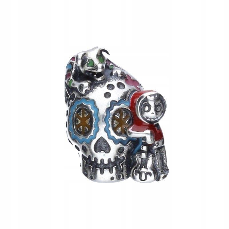 Přívěsek Bead 925 Stříbro barevný smalt mexický motiv Svátek mrtvých