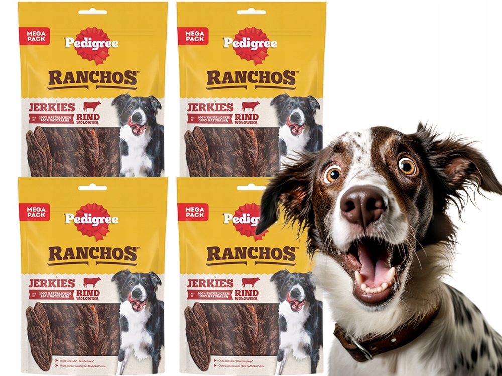 Pedigree Ranchos Jerkies bezobilné pamlsky pro psy s hovězím masem 4 x 180 g