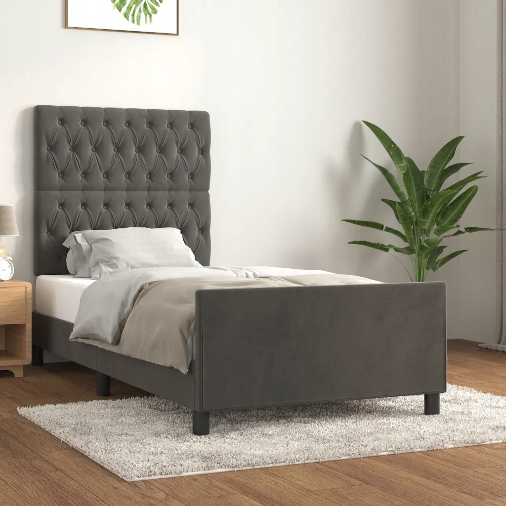 Rám postele bez matrace tmavě šedý 90 x 200 cm samet Šedá 3125917