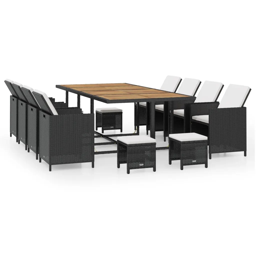 Stylový set ratanového nábytku v černé barvě s krémovými polštáři, 225x109x74