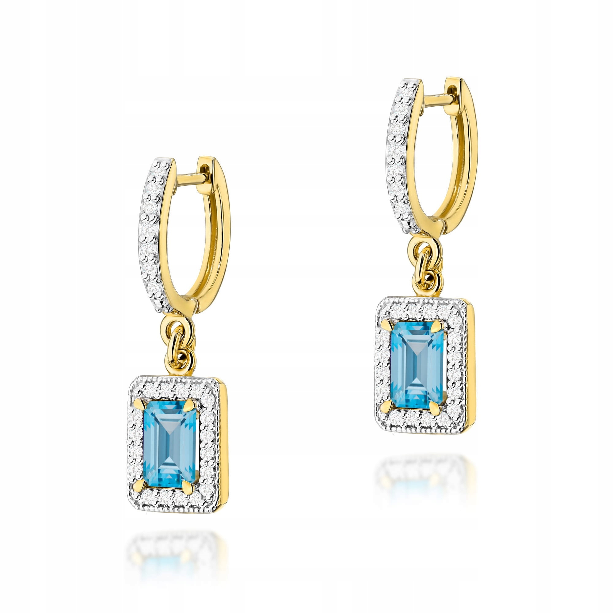 Zlaté náušnice s topazem 585 Topaz závěsné oválné kameny 3,7g diamanty 14k