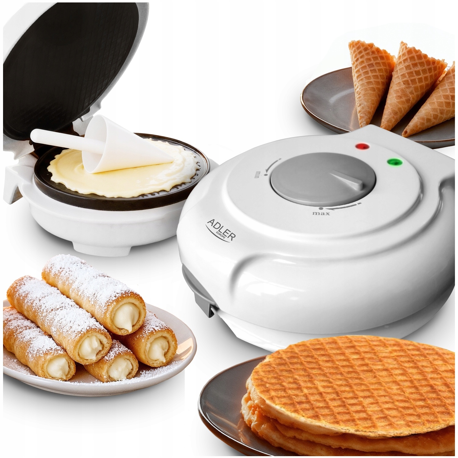 Opiekacz do Wafli Rożków Waflownica Rurek Elektryczny Mocny 1500W non-stick